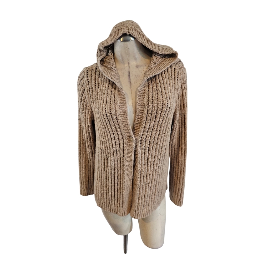 J.Jill Size LP Tan Hooded Cardigan Sweater - Picture 2 of 10